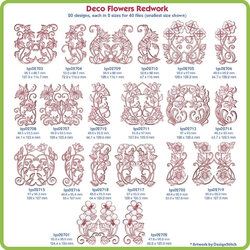 Deco Flowers Redwork by Lindee Goodall